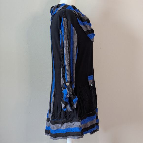 Ali Miles Blue Gray Striped Asymmetrical Cowl Neck Pocket Tunic Size Large - Picture 7 of 11